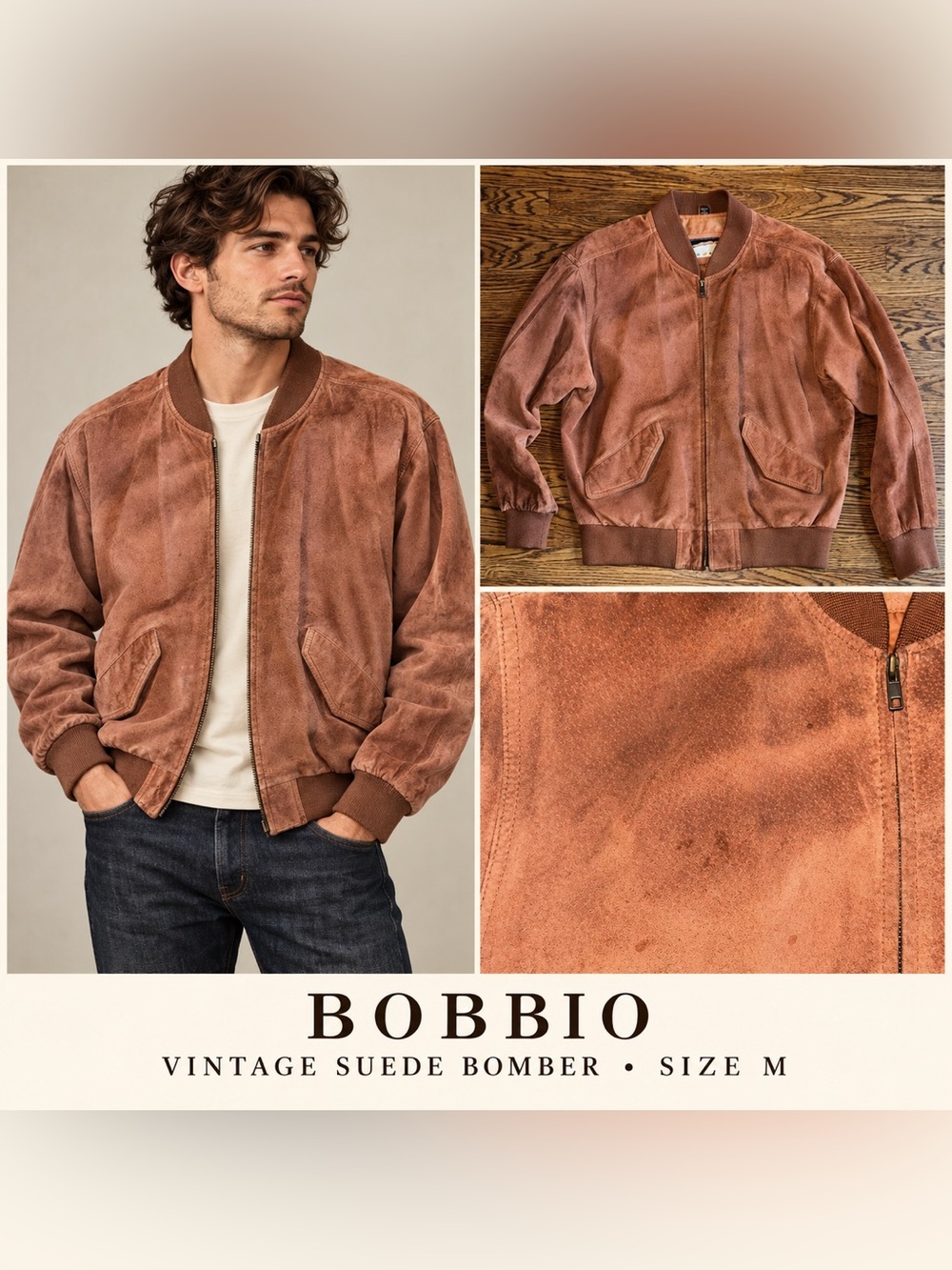 Vintage Bobbio Genuine Suede Leather Bomber Jacket Size M